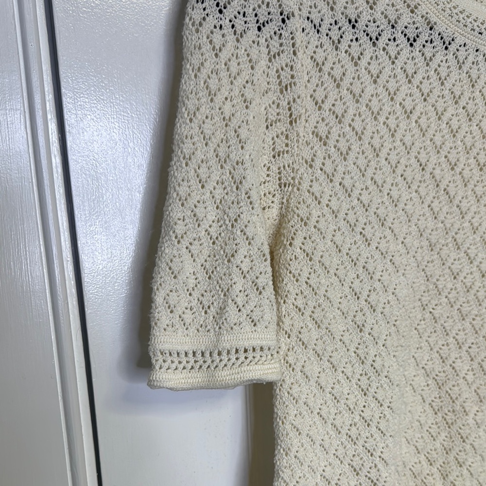 Cream Crochet Short Sleeve Blouse 100% Cotton - Picture 6 of 7
